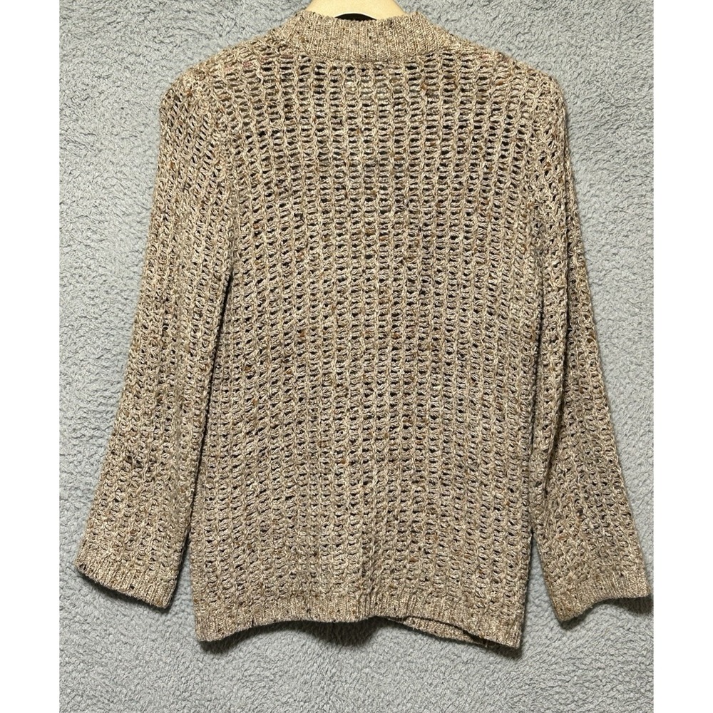 Vtg Jeanne Pierre Open Knit Crochet Cardigan Sweater Womens M Oatmeal Coastal - Picture 7 of 7